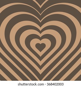 Vector illustration of beige heart. Love symbol. Geometric brown background. Optical illusion. Abstract backdrop. Valentine's Day card. Graphic poster. Use for invitation, wallpaper, web page element.