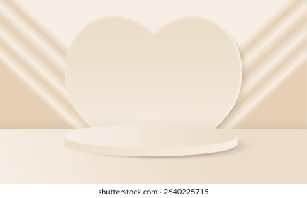 Vector illustration of  Beige Heart Shaped Podium Scene .Elegant Stage Mockup for Beauty, Fashion Valentine’s Product Displays. Perfect for Luxury Product Display , Modern Branding. 3D podium.