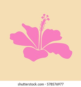 Vector Illustration. Beige And Pink Hibiscus Flower Icon.