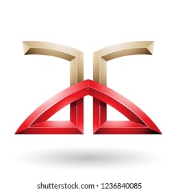 Vector Illustration of Beige and Red Bridged Embossed Letters of A and G isolated on a White Background