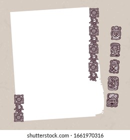 Vector illustration in beige-brown color with Mayan symbols. Template.  For postcards, for flyers for printing on fabric.