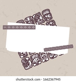 Vector illustration in beige-brown color with Mayan symbols. For postcards, for flyers for printing on fabric.