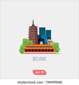 Vector Illustration of Beijing landmarks, flat and modern icon set for travel companies