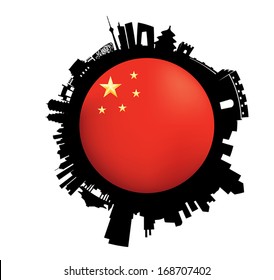 Vector illustration of the Beijing Skyline with Flap in a sphere