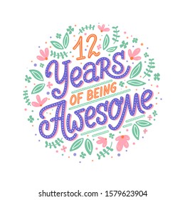 Vector illustration of Being Awesome text for b-day cards, stickers, for any type of artworks like banners and posters. Hand drawn calligraphy, lettering, typography for Birthday events.