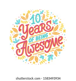 Vector illustration of Being Awesome text for b-day cards, stickers and any type of artworks. Hand drawn typography for Birthday events.