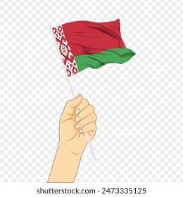Vektorillustration der Belarus-Flagge in der Hand auf transparentem Hintergrund
