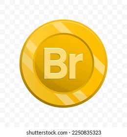 Vector illustration of Belarusian ruble coin in gold color on transparent background (PNG).