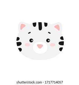 Vector illustration of a belgian cute tiger's face. Isolated on white background. Wild animal and funny cat. 