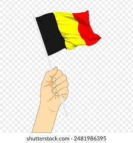 Vector illustration of Belgium flag in hand on transparent background