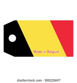vector illustration of Belgium flag on price tag with word Made in Belgium isolated on white background.