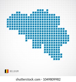 Vector illustration of Belgium map dotted basic shape icons and flag