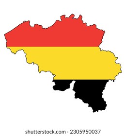 Vector illustration of Belgium map overlaid with the national flag, highlighting the country's geographic outline combined with its national colors.