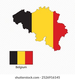 Vector illustration with Belgium national flag with shape of Belgium map vector (simplified). Volume shadow on the map