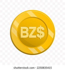 Vektorgrafik der Belize-Dollar-Münze in goldener Farbe auf transparentem Hintergrund (PNG).
