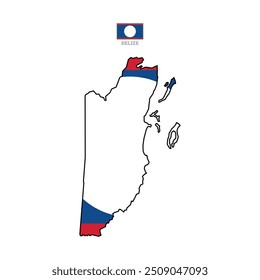 Vector illustration of Belize map overlaid with the national flag, highlighting the country's geographic outline combined with its national colors.