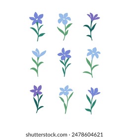Ilustración vectorial de la flor de la campana en estilo simple dibujado a mano y linocut. Patrón de Vector de contorno simple con flor azul para cosméticos, postal y patrón.