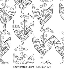 
vector illustration of a bell flowers pattern dark outline coloring on a white background
