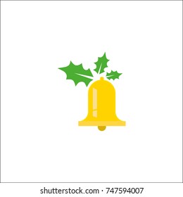 Vector illustration bell with green leaves isolated on white background. Art logo design
