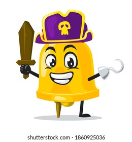 vector illustration of bell mascot or character wearing pirates costume and holding wooden sword