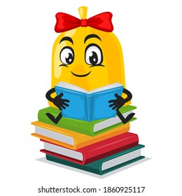 vector illustration of bell mascot or character reading book