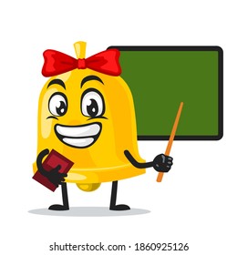 ilustración vectorial de la mascota de campana o de la enseñanza de caracteres delante de la pizarra