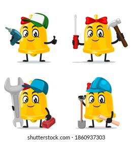 ilustración vectorial de la mascota de campana o conjunto de colecciones de caracteres con tema de servicio o reparación