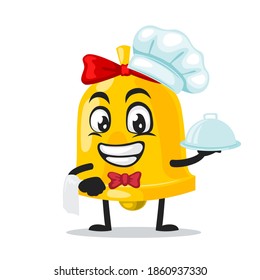 vector illustration of bell mascot or character wearing chef hat and serve food
