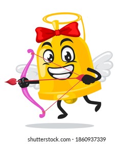 vector illustration of bell mascot or character wearing cupid costume and holding a bow