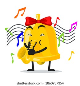 vector illustration of bell mascot or character playing saxophone