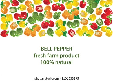 vector illustration of bell pepper and leaf design background white and vegetable and text fresh farm product 100% natural EPS10