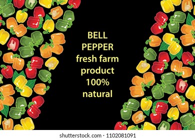 vector illustration of bell pepper and leaf design background black and vegetable and text fresh farm product 100% natural EPS10