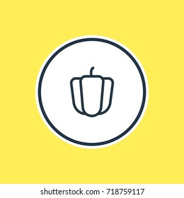 Vector Illustration Of Bell Pepper Outline. Beautiful Meal Element Also Can Be Used As Bulgarian Bell Element.