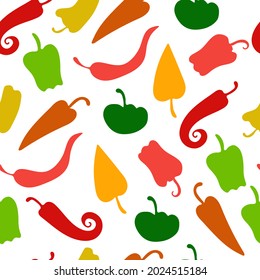 Vector illustration of bell peppers, hot peppers, different colors for wallpaper covers, interior, food, vegetables, plants