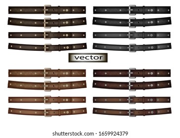 Vector illustration of a belt with a leather texture in brown and black stitched with a metal buckle