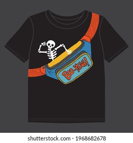 Vector Illustration Of Belt Pack, Shoulder Bag With Skeleton. For Kids T-shirt.