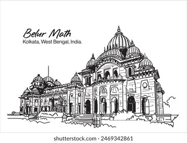 vector illustration of Belur Math or Belur Mutt  in Kolkata, West Bengal, India