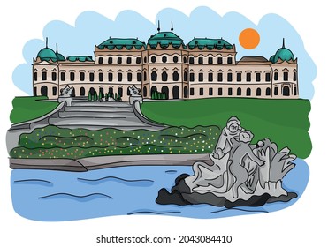 Vector illustration of Belvedere palace, Vienna, Austria