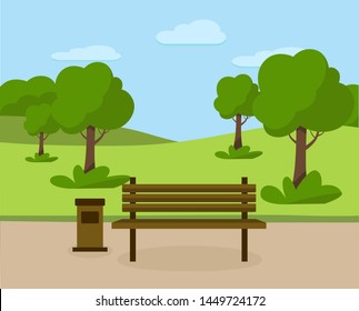 Vector illustration of bench and landscape. Vector illustration.