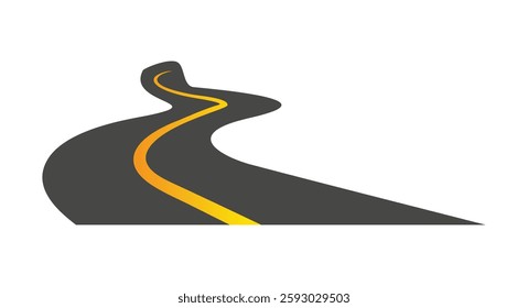 Vector illustration of bending roads with white markings isolated on white background. Set of asphalt roads in perspective view. Collection of empty straight and curved highways. 