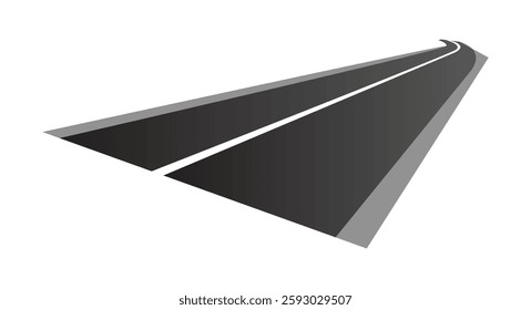 Vector illustration of bending roads with white markings isolated on white background. Set of asphalt roads in perspective view. Collection of empty straight and curved highways. 