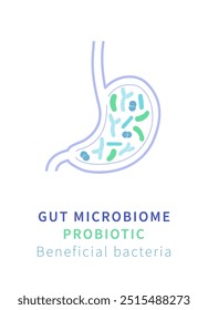 Ilustración vectorial de bacterias beneficiosas en el intestino. Enfatiza el papel de los probióticos en el mantenimiento de un sistema digestivo saludable y el aumento de la inmunidad