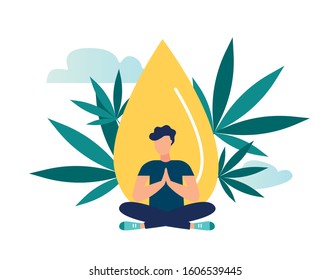 vector illustration, Benefits of CBD oil, Medical use of oil, health and body benefits, relax