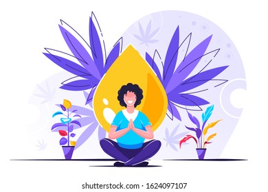 vector illustration, Benefits of CBD oil, Medical use of oil, health and body benefits, relax