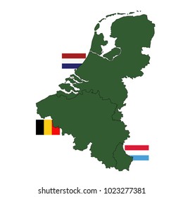 vector illustration of Benelux countries map with flags