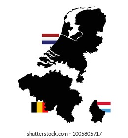 vector illustration of Benelux countries maps and flags