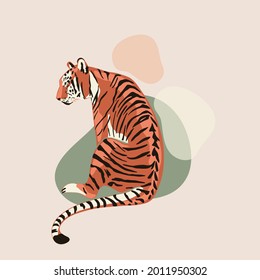 vector illustration bengal tiger on abstract spots background, symbol of chinese new year