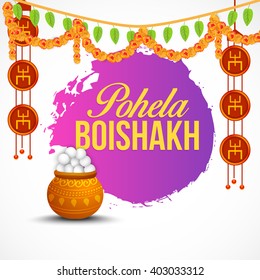 Vector Illustration of Bengali new Year Pohela Boishakh in Bengali typography with traditional background.