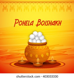 Vector Illustration of Bengali new Year Pohela Boishakh in Bengali typography with traditional background.