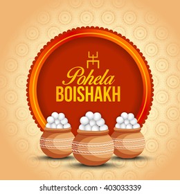 Vector Illustration of Bengali new Year Pohela Boishakh in Bengali typography with traditional background.